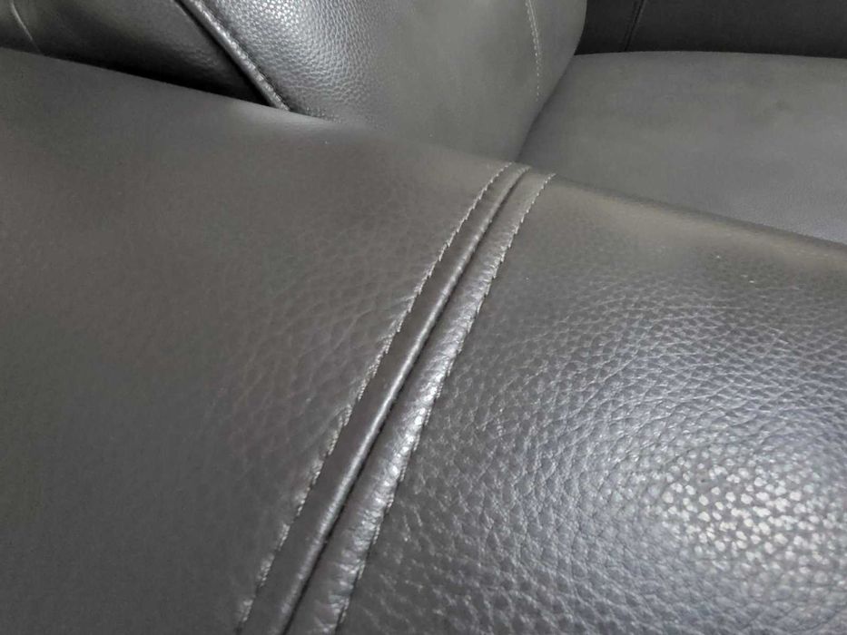 Сив кожен диван тройка и фотьойл Moreno с ел. релакс механизъм