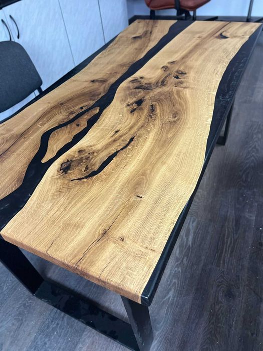 Masă living lemn masiv stejar+rasină-epoxidică handmade,model unicat
