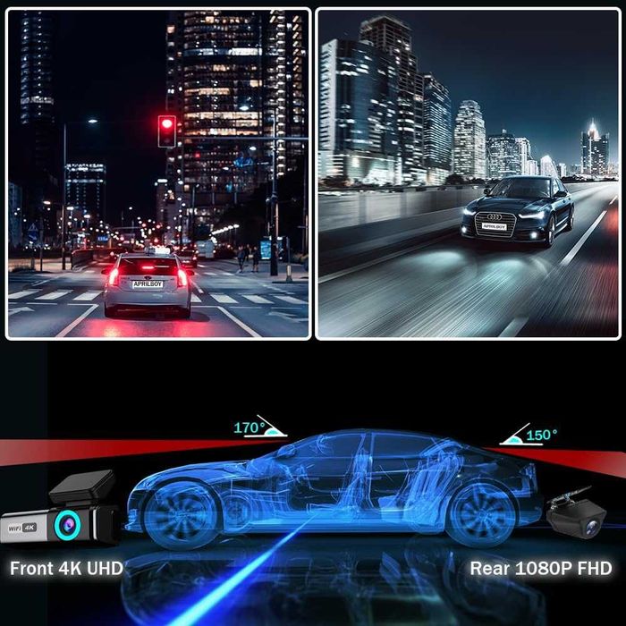 Камера за автомобил отпред и отзад, 4K + 1080P, карта 64GB, 5GHz WiFi
