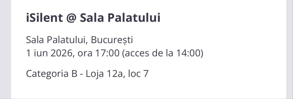 Bilete iSilent 1 iunie sala palatului