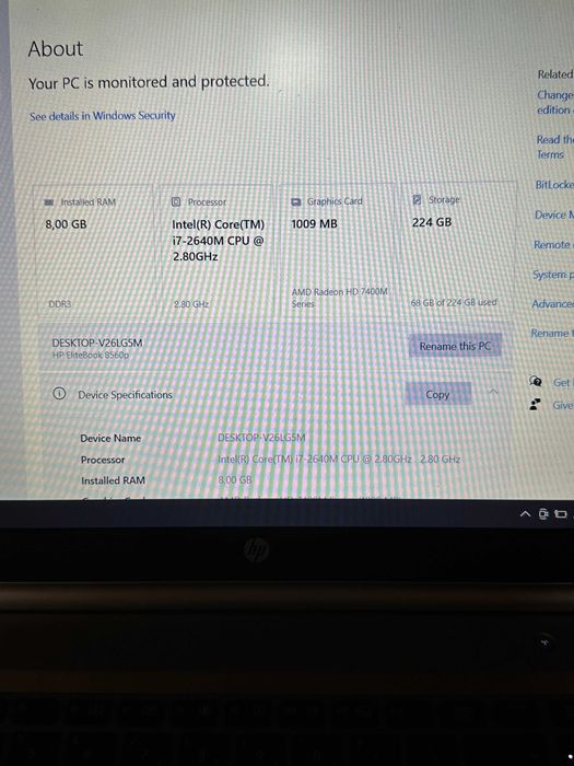 HP EliteBook 8560p i7 / 8GB RAM / SSD 240GB / Windows 10 - Perfect Funcțional