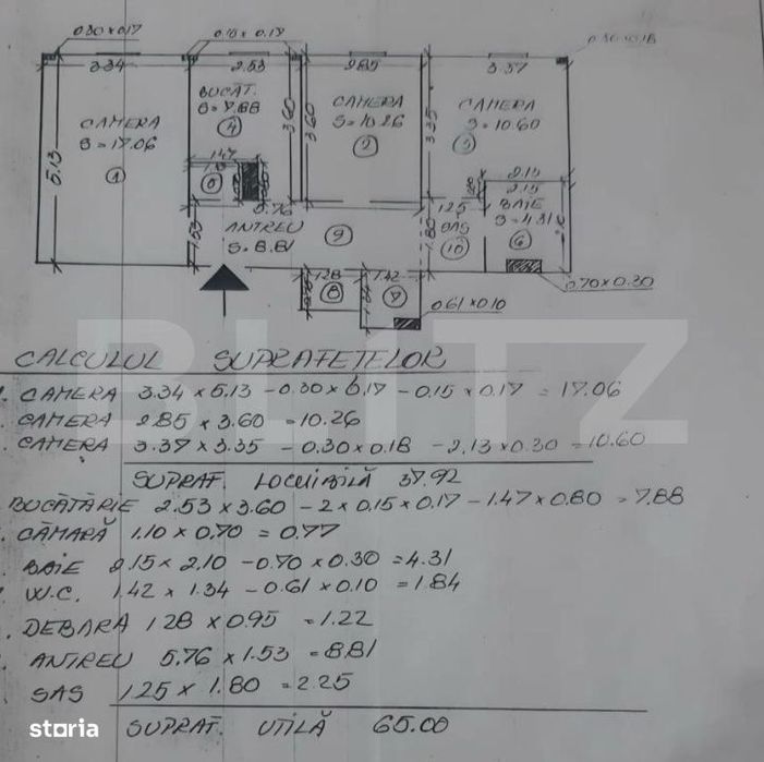Apartament 3 camere, 65 mp, zona Marasti
