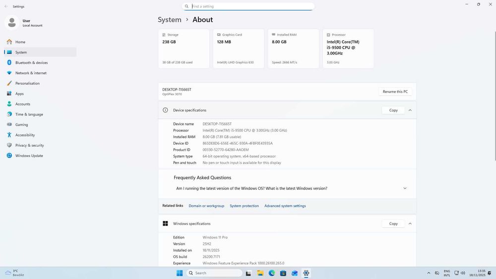 DELL Optiplex 3070 i5 9500 - 8GB RAM - 250GB nVME - Windows 11 PRO OEM