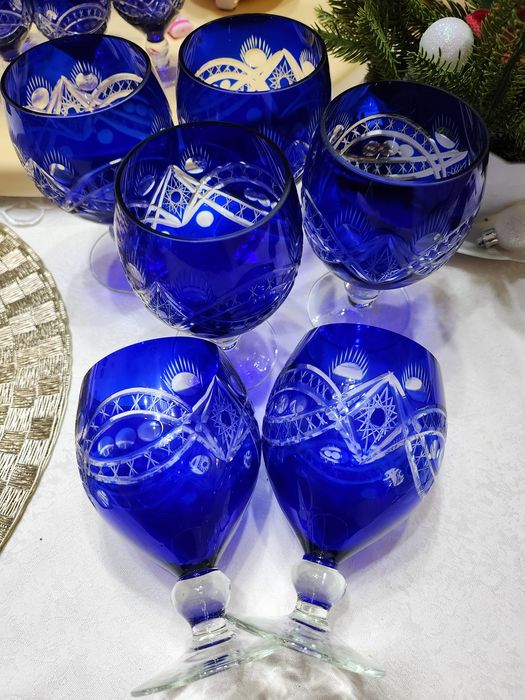 Комплект Кобалтово кристални чаши Bohemian