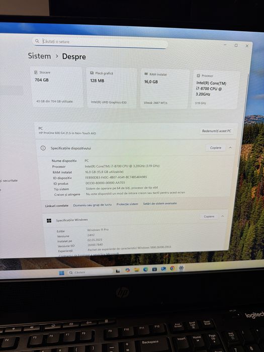 All In One HP i7 8700 16g 256g nvme 500g 22  FHD