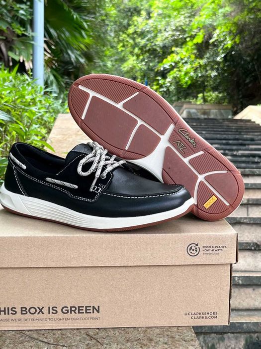 Кожаные туфли-мокасины мужские, черные Clarks ATL GO (39-44)