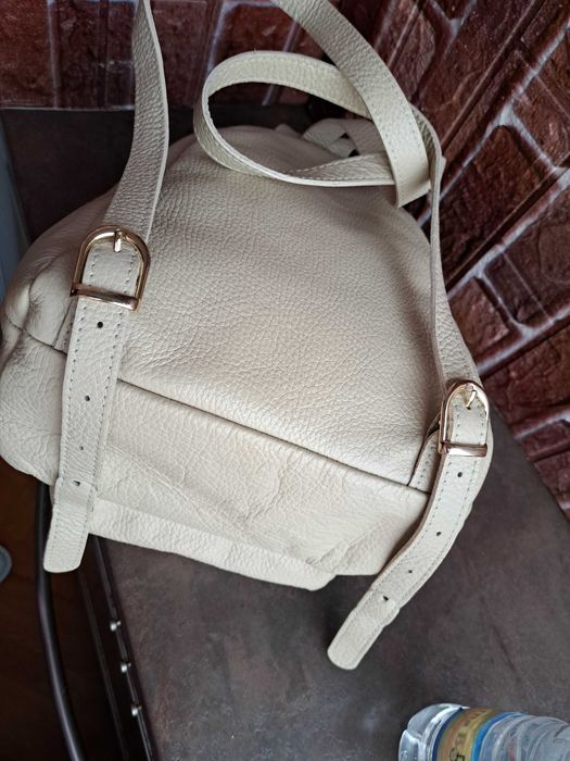 дамска раница,кожена,чанта-естествена кожа,бежово,слонова кост