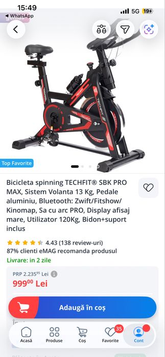 Bicicleta spinning TECHFIT SBK  PRO MAX