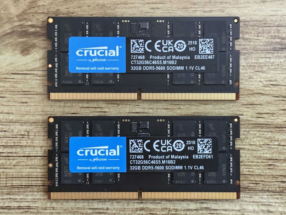 64GB DDR5 Ram 5600MHz Рам Памет За Лаптоп Crucial CT32G56C46S5.M16B2
