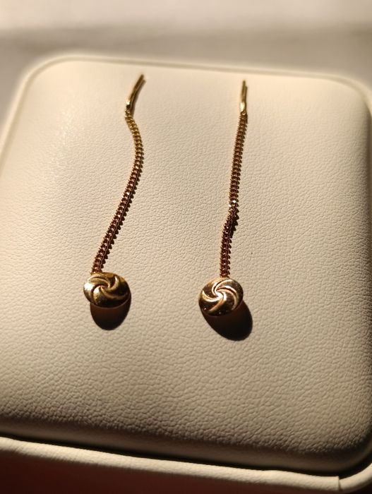 Золотые серьги гвоздики, подвески, Россия, проба 585 вес 1 гр, р 7 см