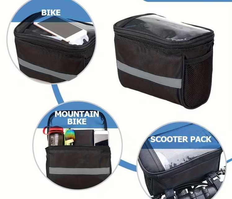 Geanta ghidon, cos de bicicleta/ trotineta din nailon negru cu bretele reglabile