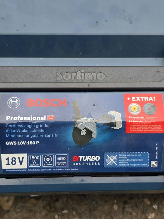 Polizor unghiular Bosch GWS 18V-180P, 18 cm, 7000 RPM, 1500 W, 2.8 kg, SIGILAT