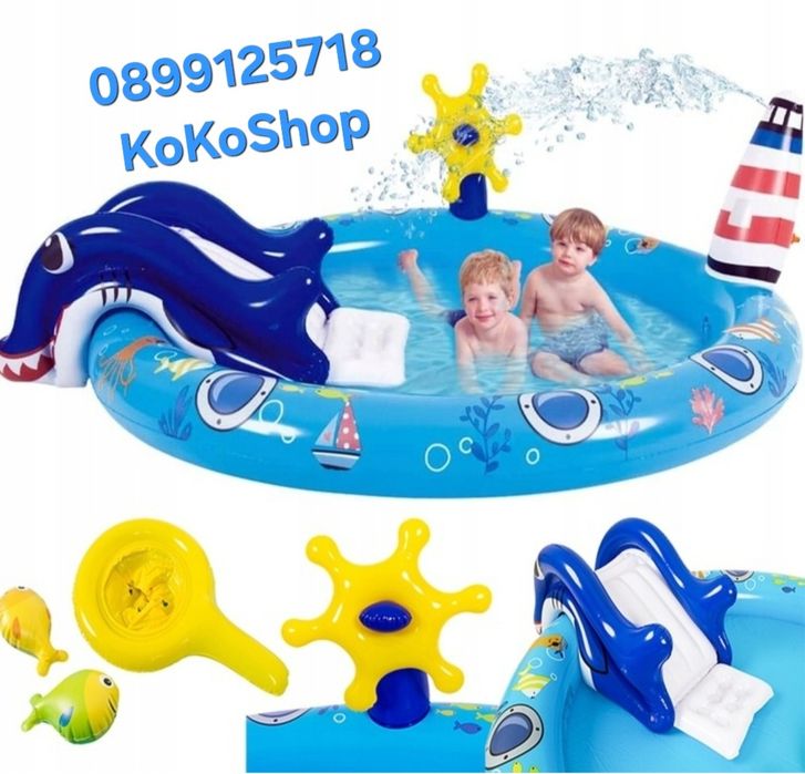 Детски басейн с пързалка и пръскалка - 203 x 152 x 64 см.