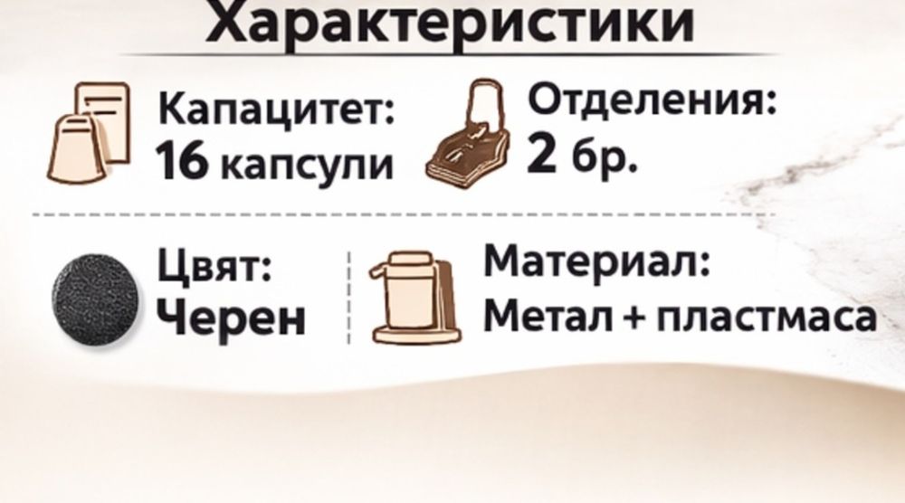 Органайзер за капсули Nespresso, За 16 капсули, 2 отделения, Черен