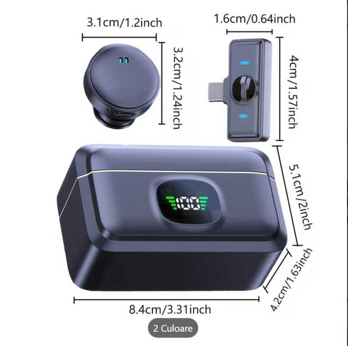 Set 2 Microfoane Lavaliera Profesionale cu Magnet, Mufe Type C si Lightning , Wireless, Reducere Android