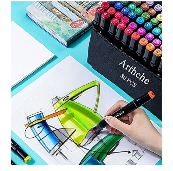 Набор из 80 цветных маркеров, перманентные маркеры для рисования