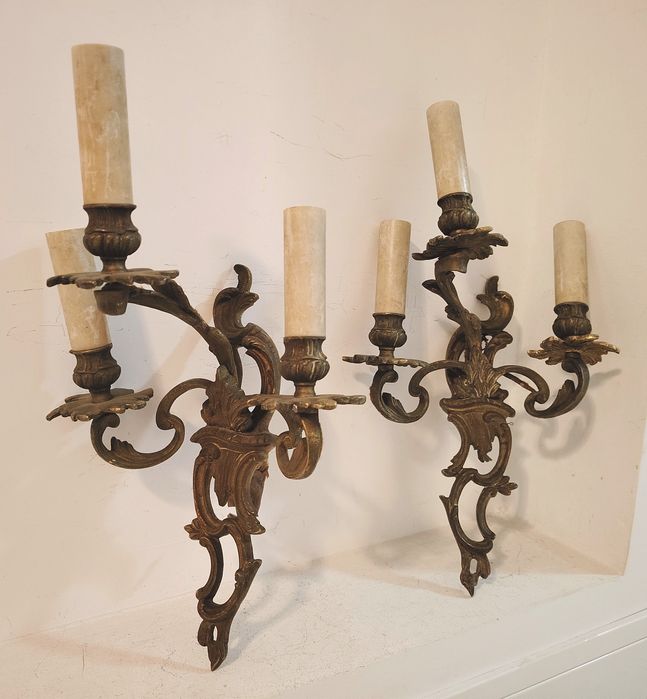 Superb set de aplice  dimensiuni mari cu 3 brațe in stilul Rococo,pies