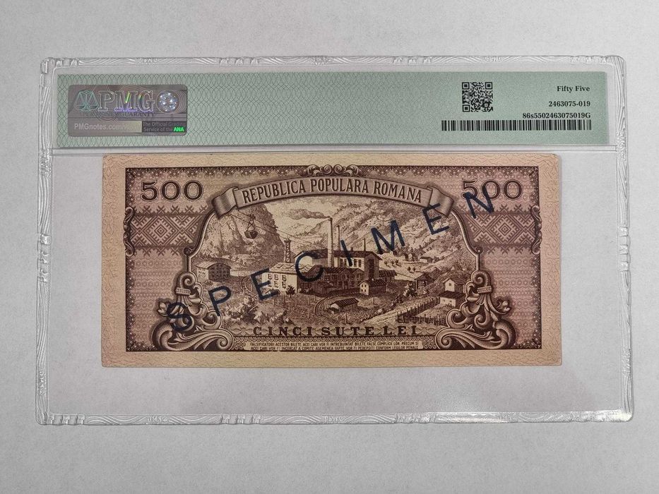 SPECIMEN - GRADATA PMG! Bancnota romaneasca 500 LEI 1949 VECHE SI RARA