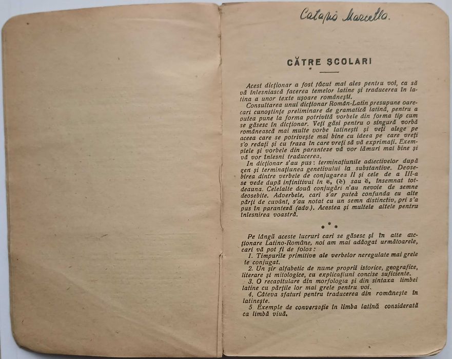Dicționar român-latin întocmit de M Stăureanu, ediție școlară, 1924, Craiova