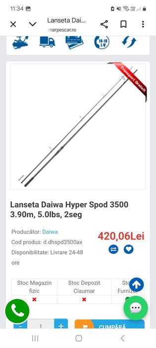 Combo spod: daiwa hyper spod  3.90m 5lb, delphin spod cast 12t