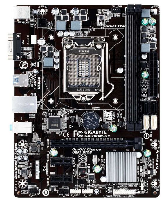 Дъно Дънна платка Gigabyte GA-H81M-S1 LGA 1150 DDR3 до 16GB RAM гр ...