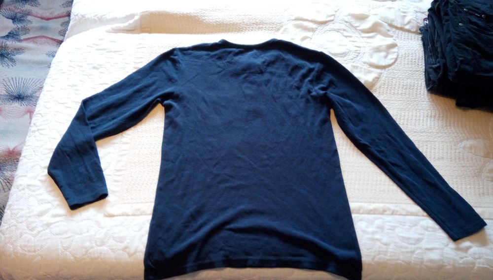 Синя мъжка риза без яка с дълъг ръкав Livergy №48-50