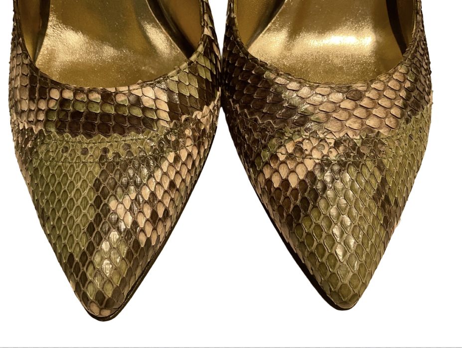 Pantofi Pierre, 38, piele de piton, verde & bej, made in Italy