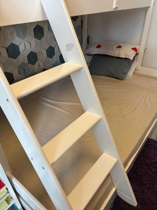 Pat etajat Lemn Masiv + cutie depozitare sub pat + saltea 90x200