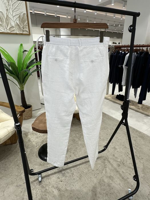 Pantaloni albi lungi din in 100% premium