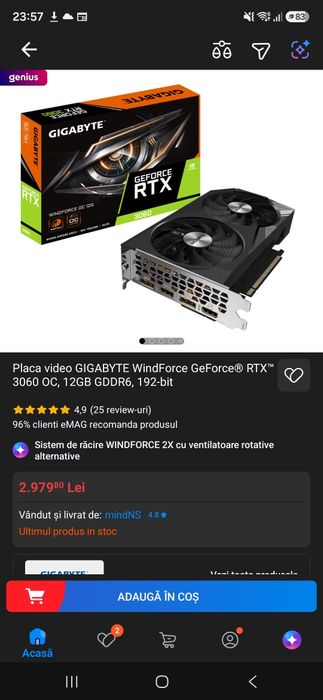 VAND RTX 3060 OC 12gb stare PERFECTA