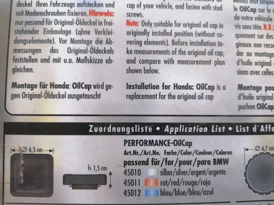 Ornament bușon ulei BMW