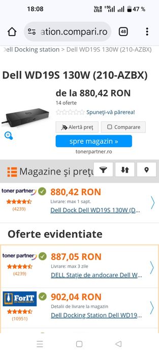 Docking Station Dell WD19S USB-C Dock 130W Negru