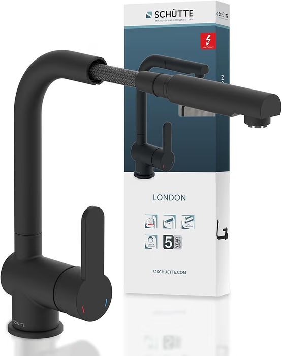 Смесител за кухненска мивка  Schüte LONDON, ниско налягане, черен мат