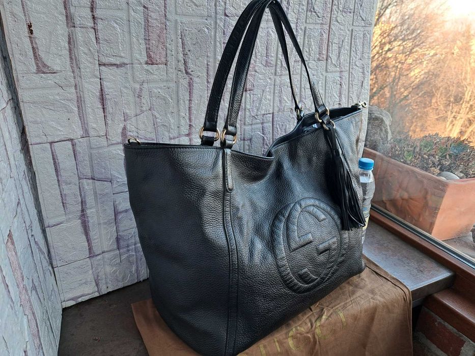 дамска чанта,черна кожена торба Gucci-естествена кожа,гучи