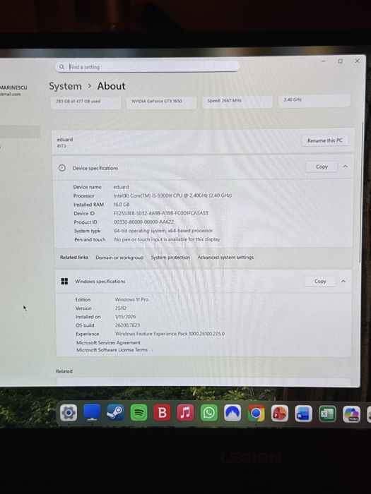 Laptop Gaming Lenovo Legion - 17 inch - GTX 1650 & 16GB RAM 512GB SSD