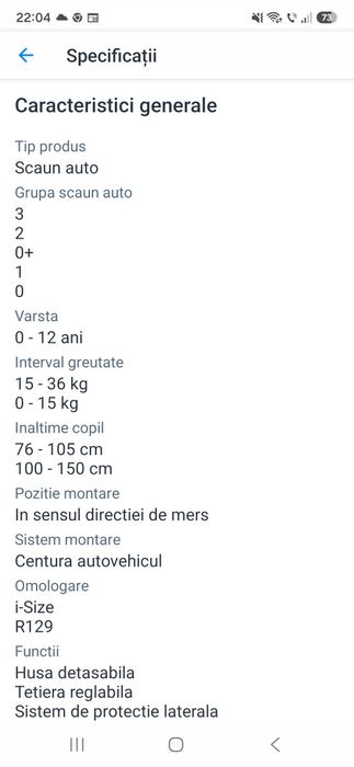 Vând scaun auto copil Joie
