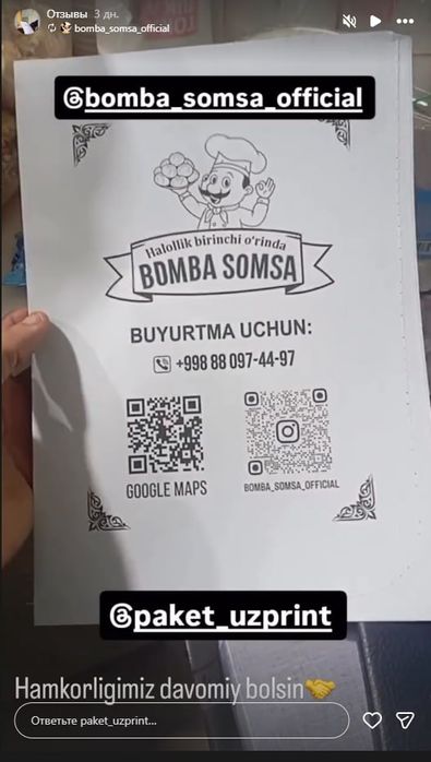 Somsa, perashka, kfs va boshqa mahsulotlar uchun qulay paketlar sifat