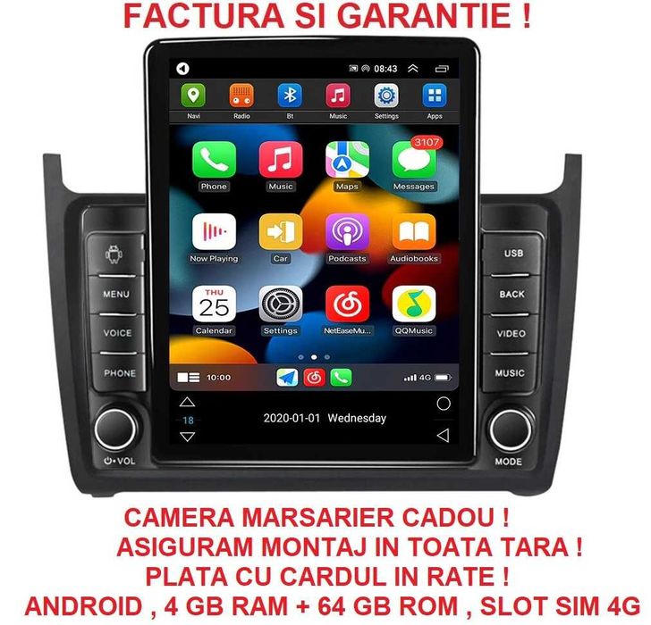 Navigatie VW Polo din 2009 - 2017 Ecran TESLA 9.7 inch 4GB Garantie