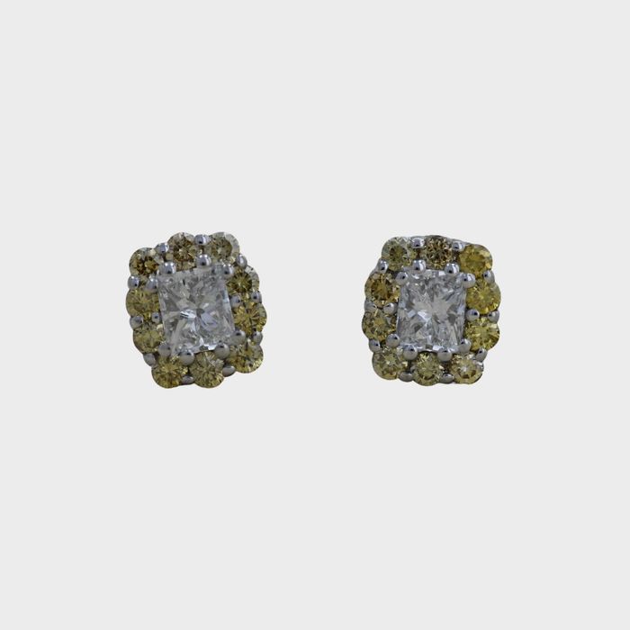 Cercei cu diamante albe si galbene, aur alb 18k-cod 8797, 8798