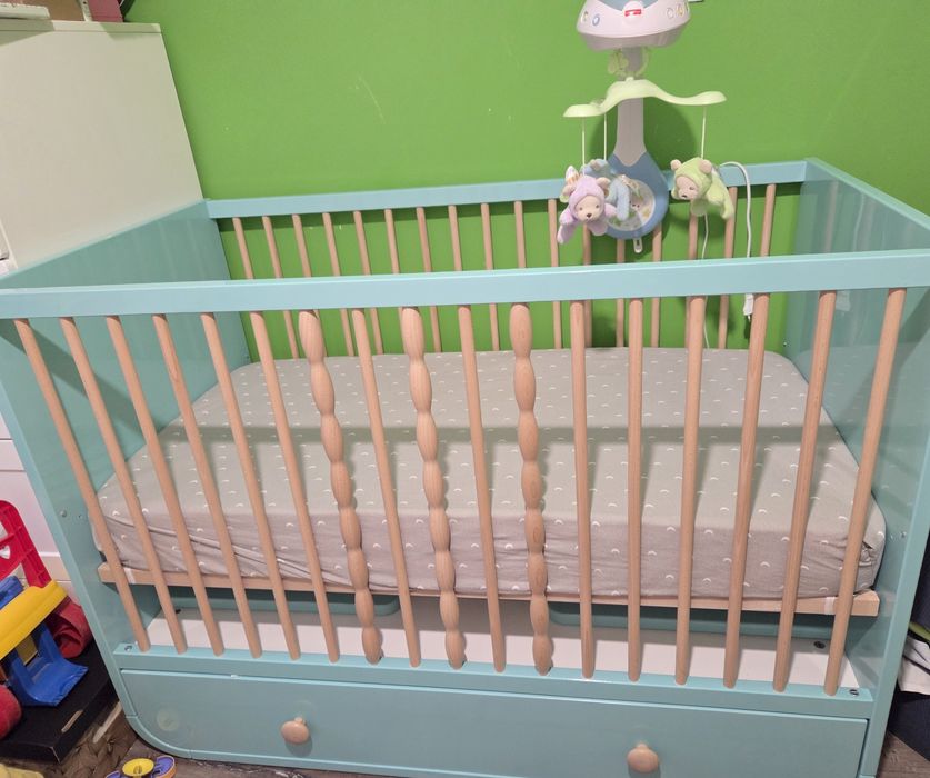Patut bebe Ikea 60x120 turcoaz cu saltea