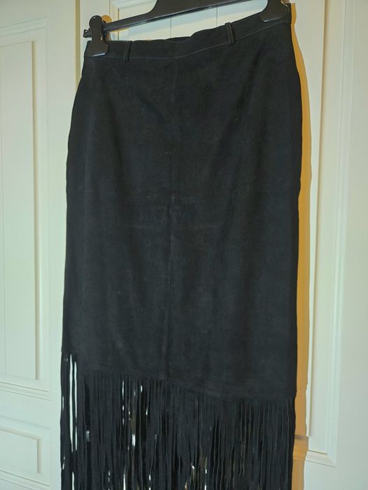 Fusta maxi din piele, cu franjuri Twinset, S