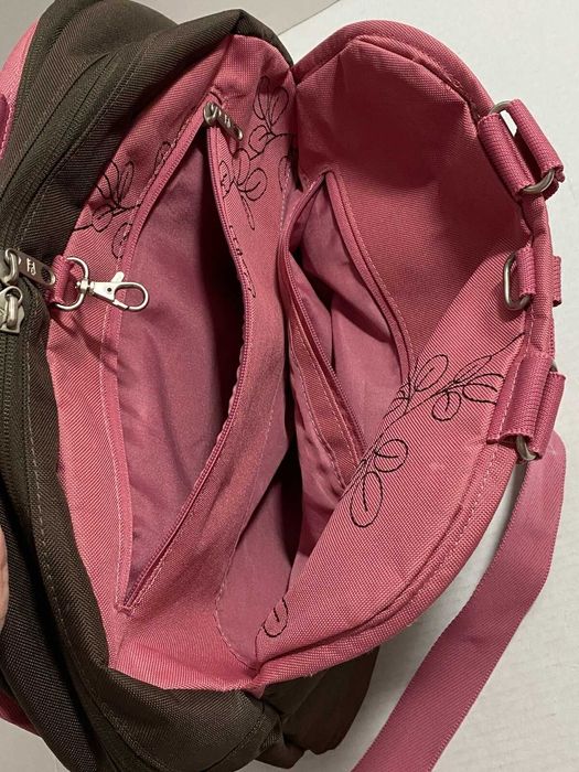 Чанта за през рамо American Tourister, кафява и розова, бродирана