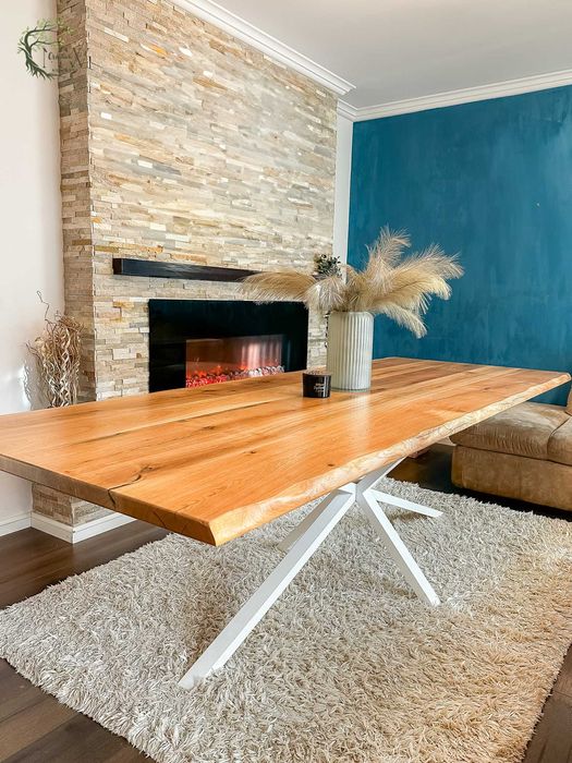 Masa cu blat din lemn masiv si picioare din metal