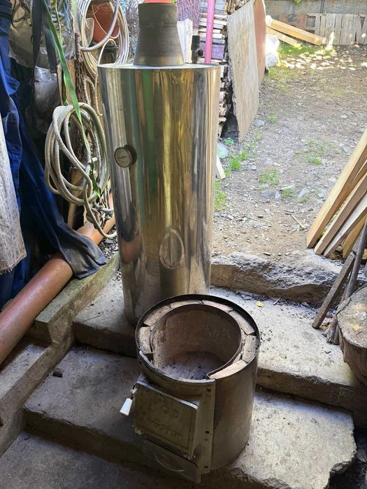 Boiler apă caldă pe lemne 100L inox cu focar – boiler baie