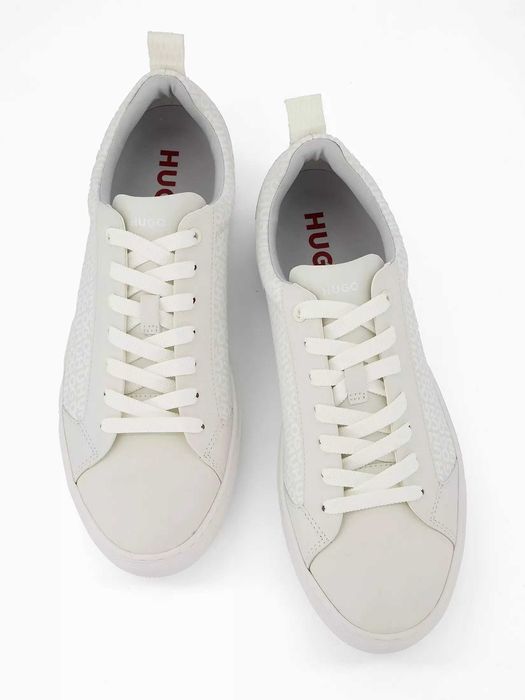 PANTOFI SPORT HUGO BOSS - ADIDASI TENESI SNEAKERSI piele ecologica model Morrie Tenn, Alb murdar, marimea 39 dar e 40, noi in cutie - ORIGINALI