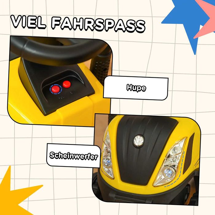 HOMCOM Трактор за яздене с ремарке, клаксон,  за възраст 1+