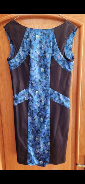 Rochie satinată negru cu albastru