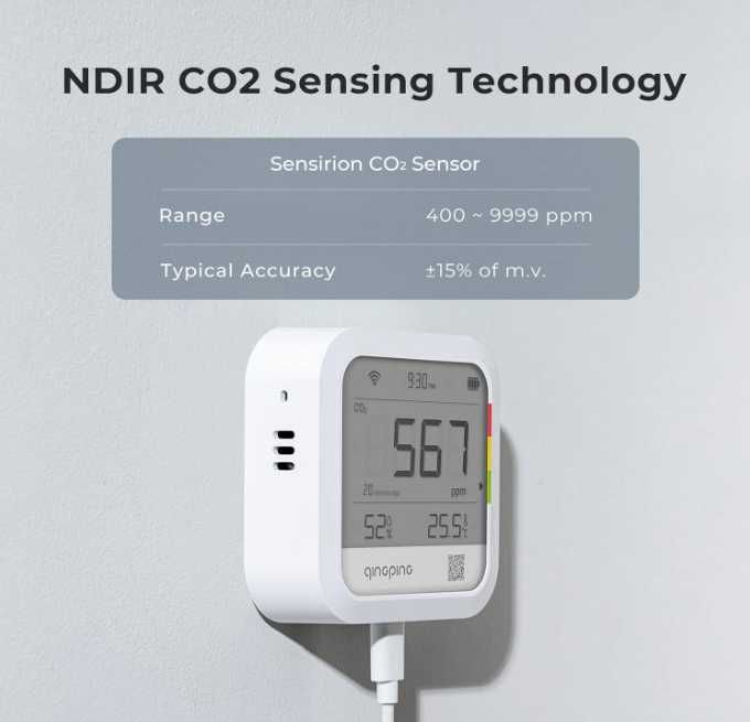 Monitor Qingping CO2 Termometru Higrometru Monitorizare de la distanță