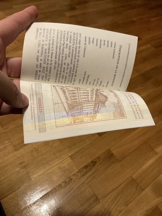 Moneda aur proof /500 lei Papa Francisc nr.235/500 bucati