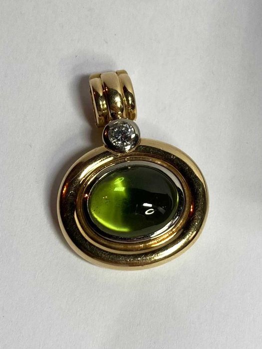 Lant superb aur galben 18k +pandantiv cu turmalin + diamant 0.3ct